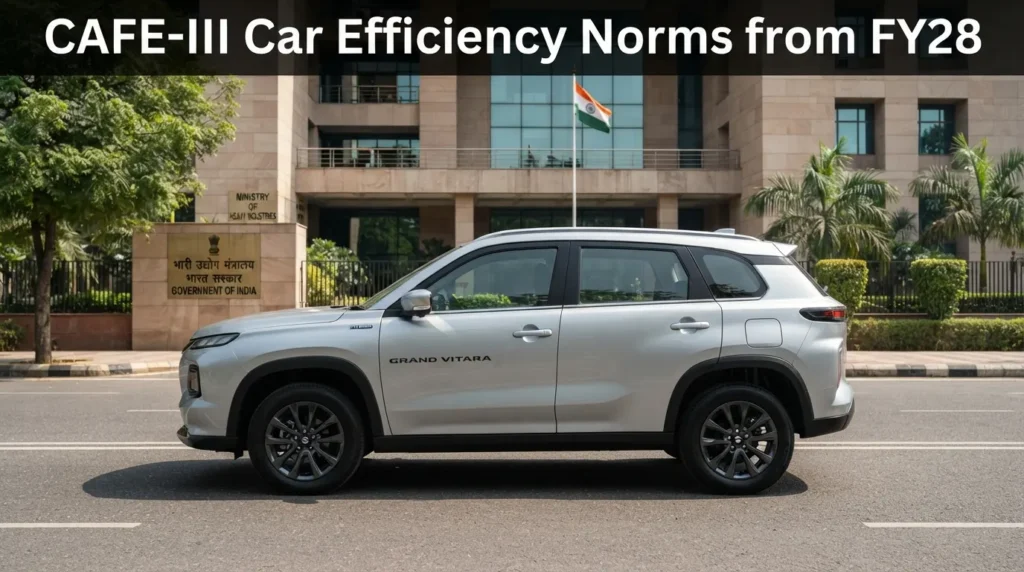CAFE-III norms India bring stricter fuel efficiency standards from FY28. Know the impact on car prices, hybrids, and EVs before you buy.